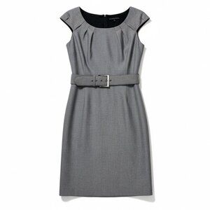 Antonio Melani Women’s Gray Sheath Dress Size 6 Belted Cap Sleeve Career Office